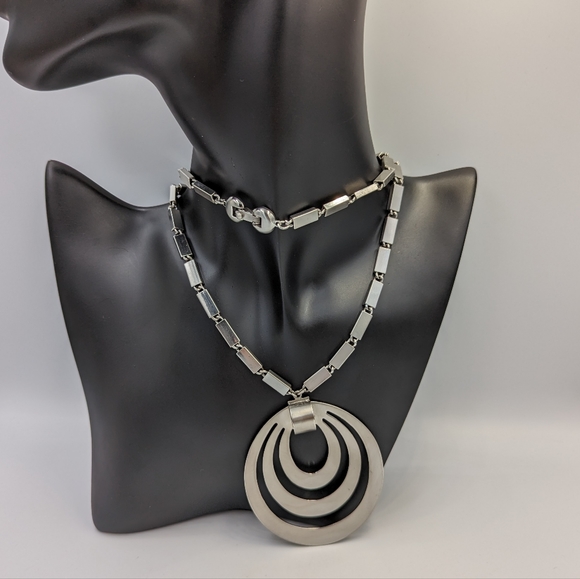 Vintage Monet Silver Tone Tournee Collection 1960s Necklace Book Piece - Picture 6 of 11